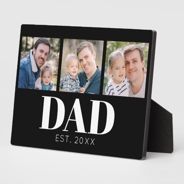 Dad Established Script Black 3 Photo Fathers Day Plaque (Side)
