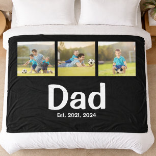 Dad Established Script Black 3 Photo  Fleece Blanket