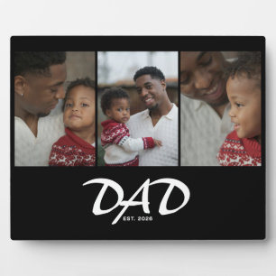 Dad Established Script Black 3 Photo Plaque