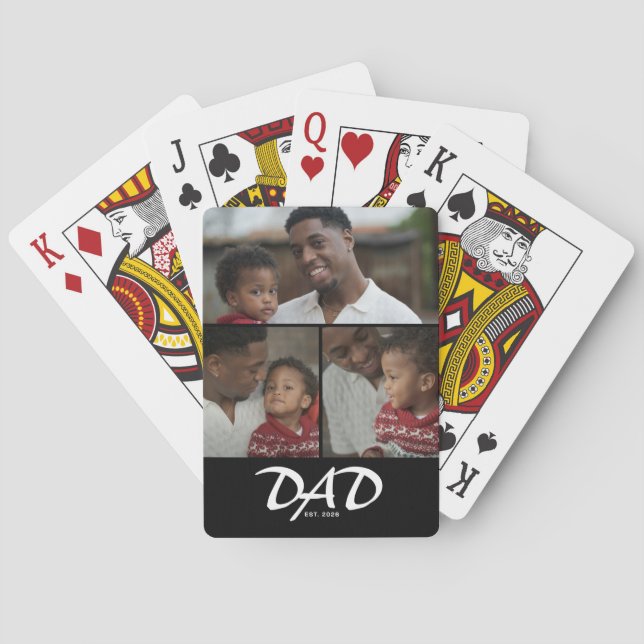 Dad Established Script Black 3 Photo Playing Cards (Back)