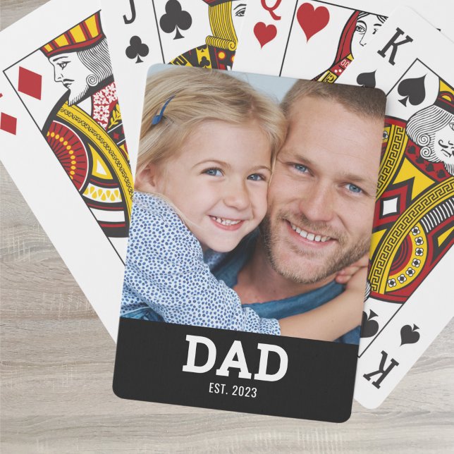 Dad Established Script Black Photo Playing Cards (Creator Uploaded)