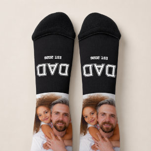 Dad Established Script Black Photo Socks
