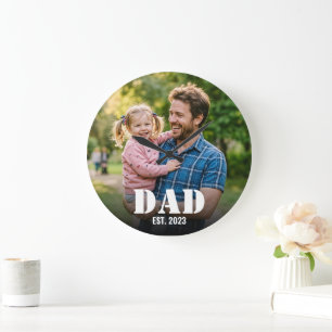 Dad Established Simple Bold Typography & Photo Large Clock