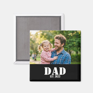 Dad Established Simple Bold White Text and Photo Magnet