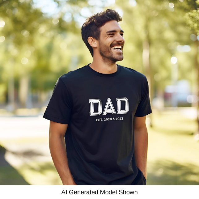 Dad Established Simple Modern Typography Black T-Shirt (Modern Dad Established bold white college-style typography design. Perfect for Fathers Day!)