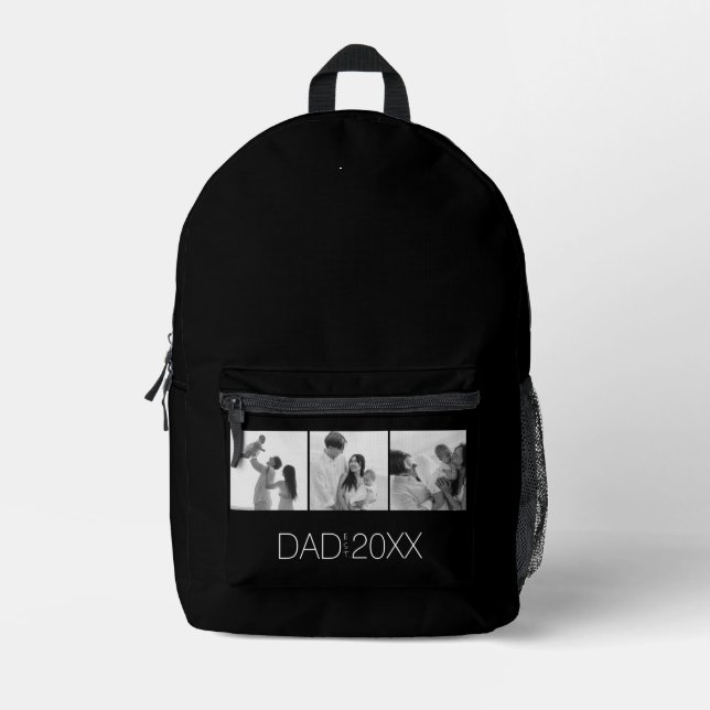Dad Established Three Photo Backpack Modern Script (Front)