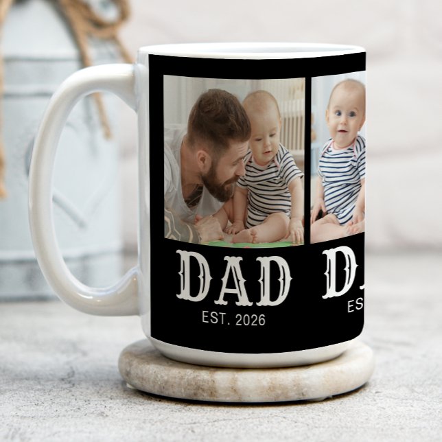 Dad Established Typography Black 3 Photo Coffee Mug (Creator Uploaded)