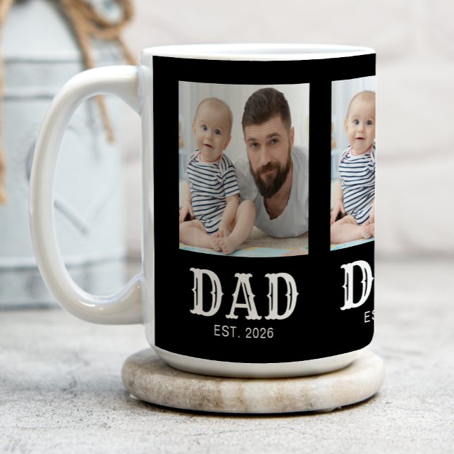 Dad Established Typography Black 3 Photo Coffee Mug (Creator Uploaded)