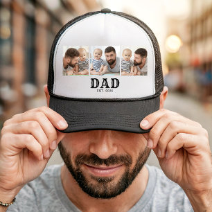 Dad Established Typography Black 3 Photo Trucker Hat