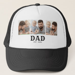 Dad Established Typography Black 3 Photo Trucker Hat