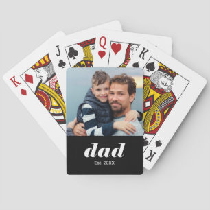 Dad Established Typography Black Photo Playing Cards