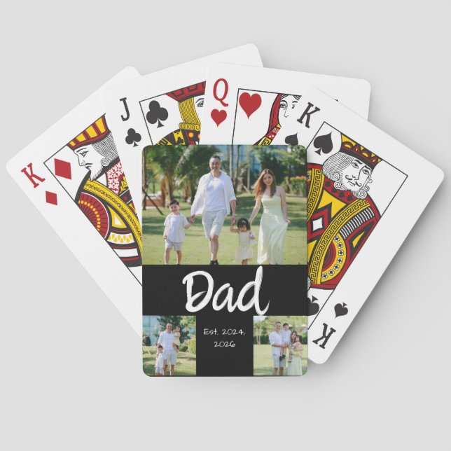 Dad Established white script 3 Photo Playing Cards (Back)