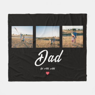 Dad Established White Script Red Heart 3 Photo Fleece Blanket