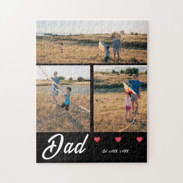 Dad Established White Script Red Heart 3 Photo  Jigsaw Puzzle (Vertical)