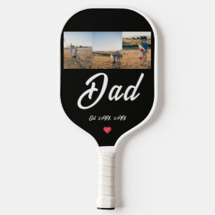 Dad Established White Script Red Heart 3 Photo Pickleball Paddle