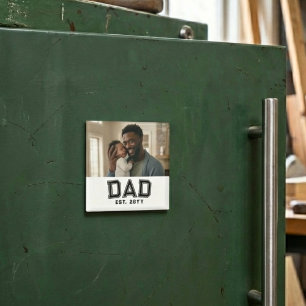 Dad Established Year Bold Black White Photo Magnet
