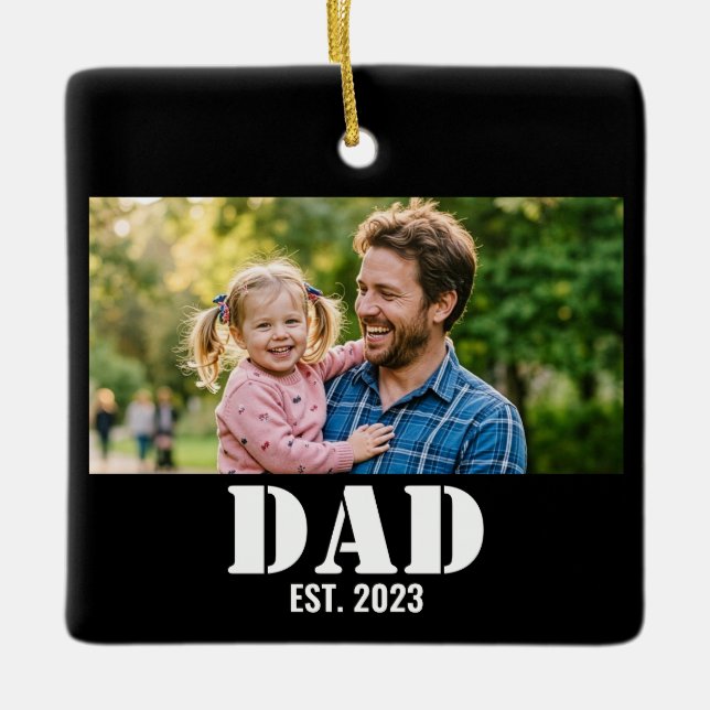 Dad Established Year Fatherhood Keepsake Ceramic Ornament (Front)
