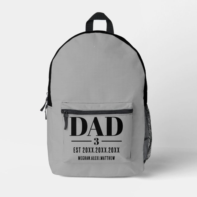 Dad Established Year Names Bold Font Printed Backpack (Front)