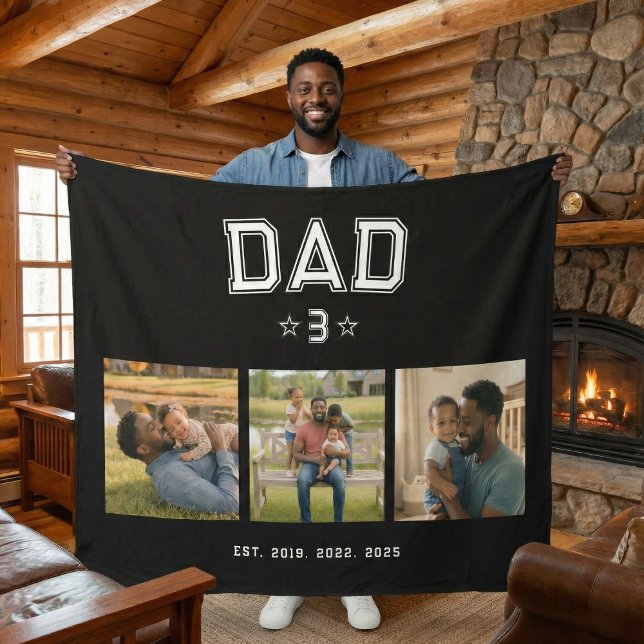 Dad Established Years Bold Black 3 Photo Fleece Blanket (Creator Uploaded)
