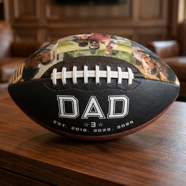 Dad Established Years Bold Black 3 Photo Football (Creator Uploaded)