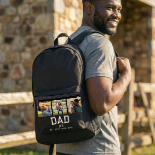 Dad Established Years Bold Black 3 Photo Printed Backpack