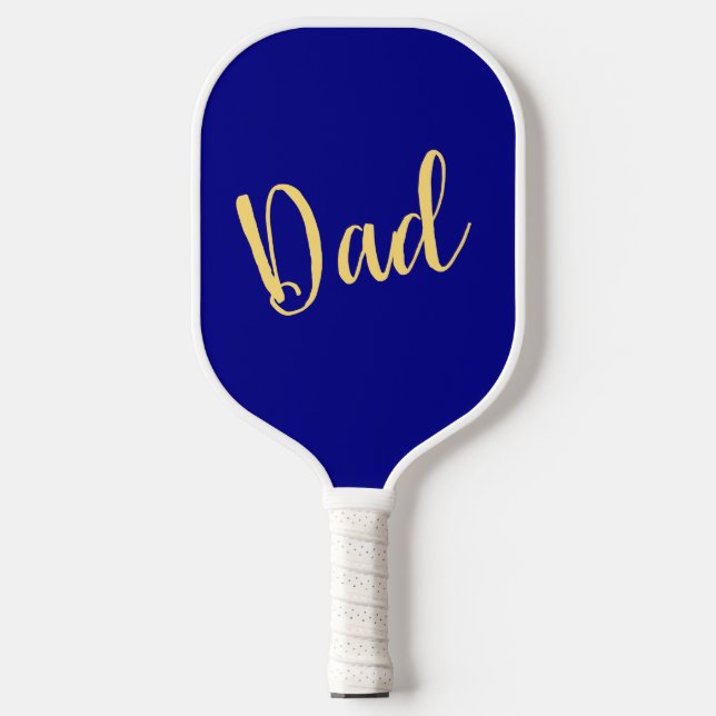 DAD Fancy Script Vibrant Royal Blue Background Pickleball Paddle (Front)