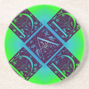 Dad Fancy Text Blue and Green Coaster