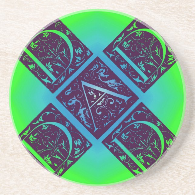 Dad Fancy Text Blue and Green Coaster (Front)