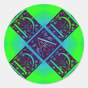Dad Fancy Text Green Blue Background Classic Round Sticker