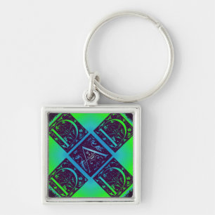 Dad Fancy Text Green Blue Background Key Ring