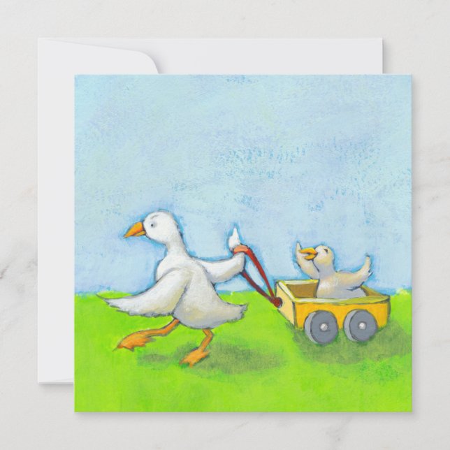 Dad - Father daddy duck baby in wagon cute fun art Invitation (Front)
