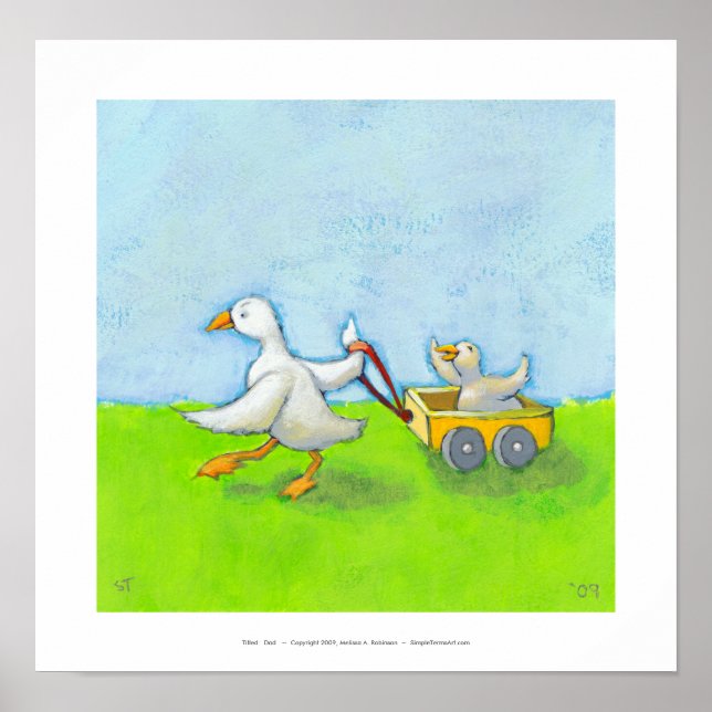 Dad - Father daddy duck baby in wagon cute fun art Poster (Front)