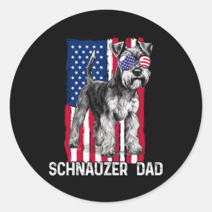 Dad Fathers Day Gift Mini Schnauzer Usa Flag 4th O Classic Round Sticker
