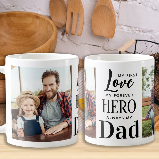 Dad First Love Forever Hero Personalised 2 Photo Coffee Mug (Creator Uploaded)