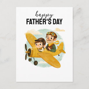 Dad Flying Aeroplane Clouds Cute Happy Father's Da Postcard