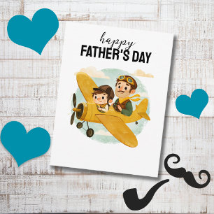 Dad Flying Aeroplane Clouds Cute Happy Father's Da Postcard
