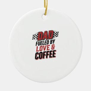 Dad Fuelled by Love and Coffee Racing Shirt Design Ceramic Tree Decoration