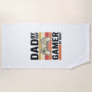 Dad Gamer Vintage Controller T-Shirt Design_1 Beach Towel