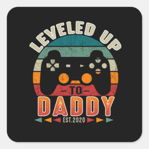 Dad Gift   Levelled Up To Daddy EST.2020 Square Sticker