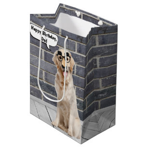 Dad Golden Retriever with Moustache Mask Medium Gi Gift Bag