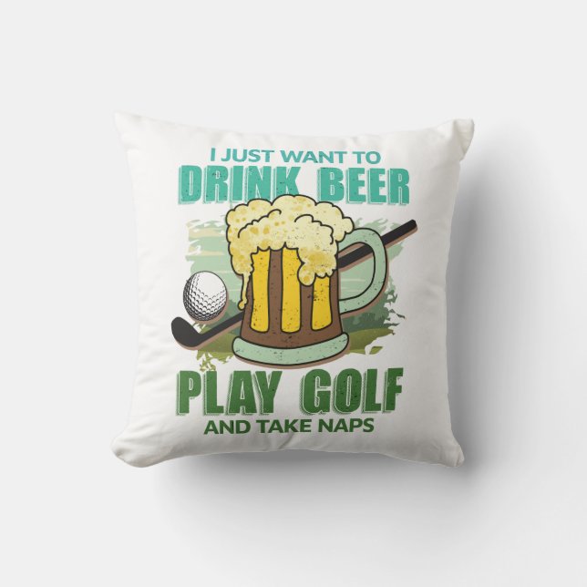 DAD GOLF and BEER White Throw Pillow (Front)