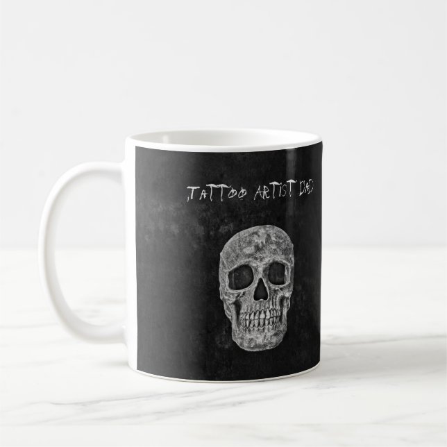 Dad Gothic Skull Head Black White Tattoo Artist Coffee Mug (Left)