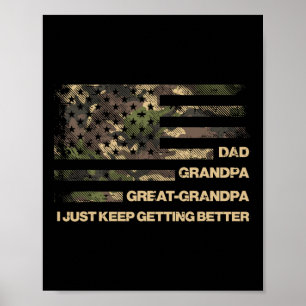 Dad Grandpa Great Grandpa Camo Flag Fathers Grandp Poster