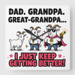 Dad Grandpa Great-Grandpa GOAT Evolution Gift Square Wall Clock