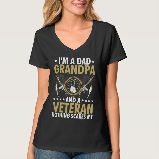 Dad Grandpa Veteran American Flag Patriotic Grandf T-Shirt (Front)