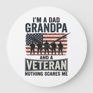 Dad Grandpa Veteran Patriotic Vintage Shirt Design Large Clock