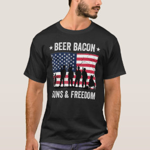 Dad Grandpa Veteran Us Flag Beer Bacon Guns Freedo T-Shirt