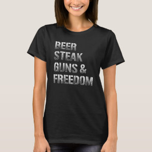Dad Grandpa Veteran Us Flag Beer Steak Guns Freedo T-Shirt