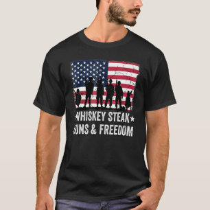 Dad Grandpa Veteran Us Flag Whiskey Steak Guns Fre T-Shirt