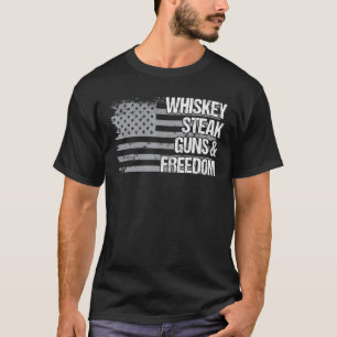 Dad Grandpa Veteran Us Flag Whiskey Steak Guns Fre T-Shirt